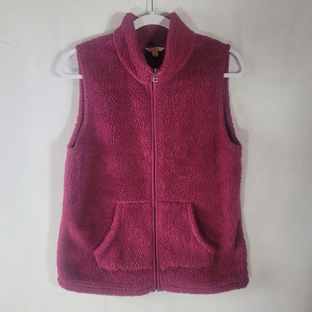 Sonoma Goods For Life Plush Sherpa Fleece Vest Pink Berry Women's M Petite Cozy